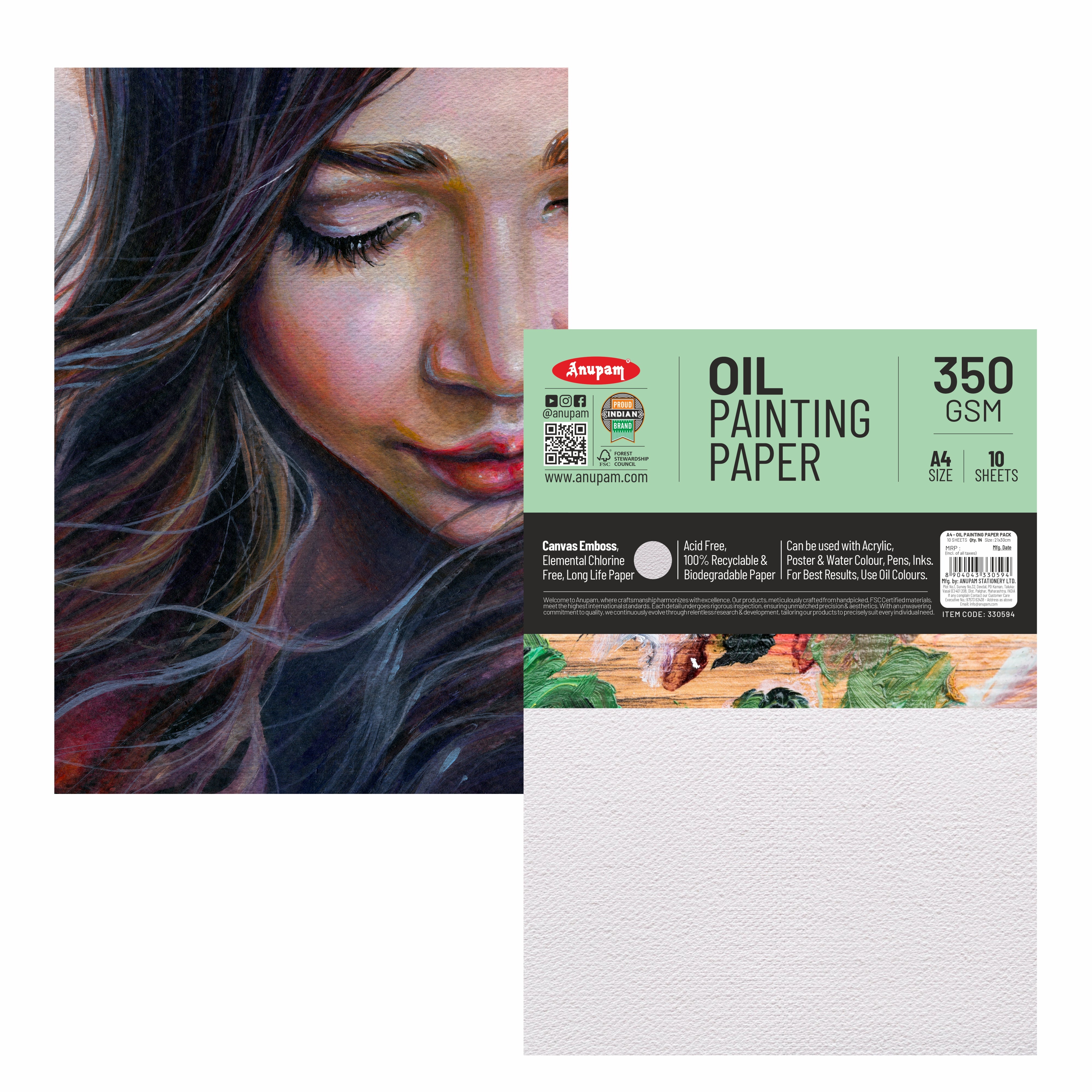 Anupam Oil Painting Paper-Canvas Textured Embossed Oil Paper-Acid Free-350 GSM